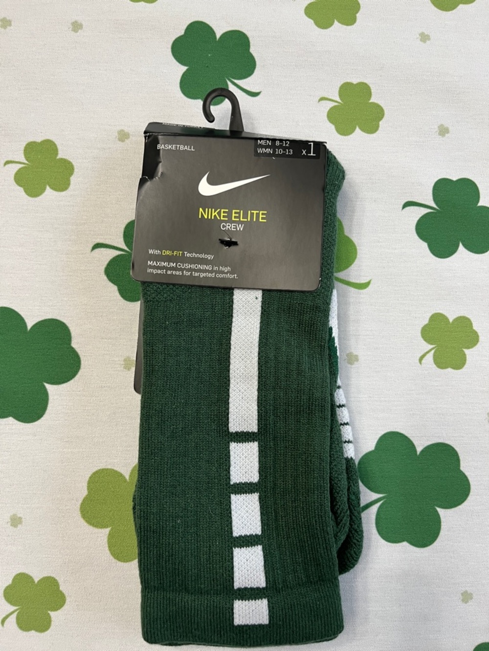 Nike Elite Crew Socks - Green with White Accents Men’s 8-12